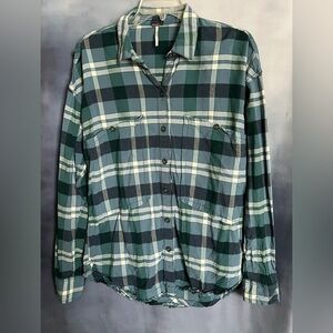 Free People Loveland Plaid Button Down Shirt with Frayed Hem - Women’s Size S